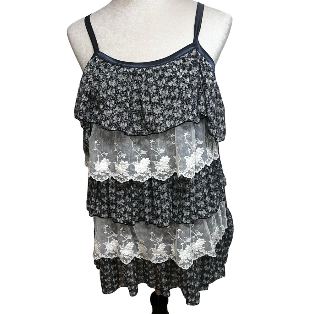 Coquette Lace Tier Print Dress Chiffon Ruffle Mini d.r.d.k. Romantic Fairycore S
